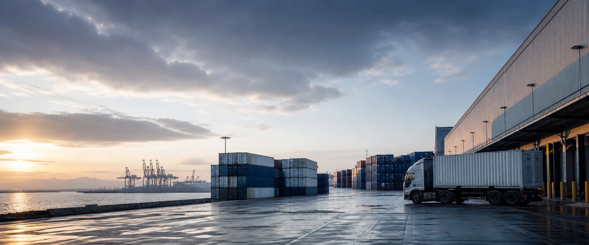 Refrigerated freight terminal connecting warehouse, truck, and port operations